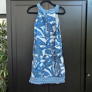 Tommy Bahama Mosaic Print Palm Linen Dress Blue White Size Small